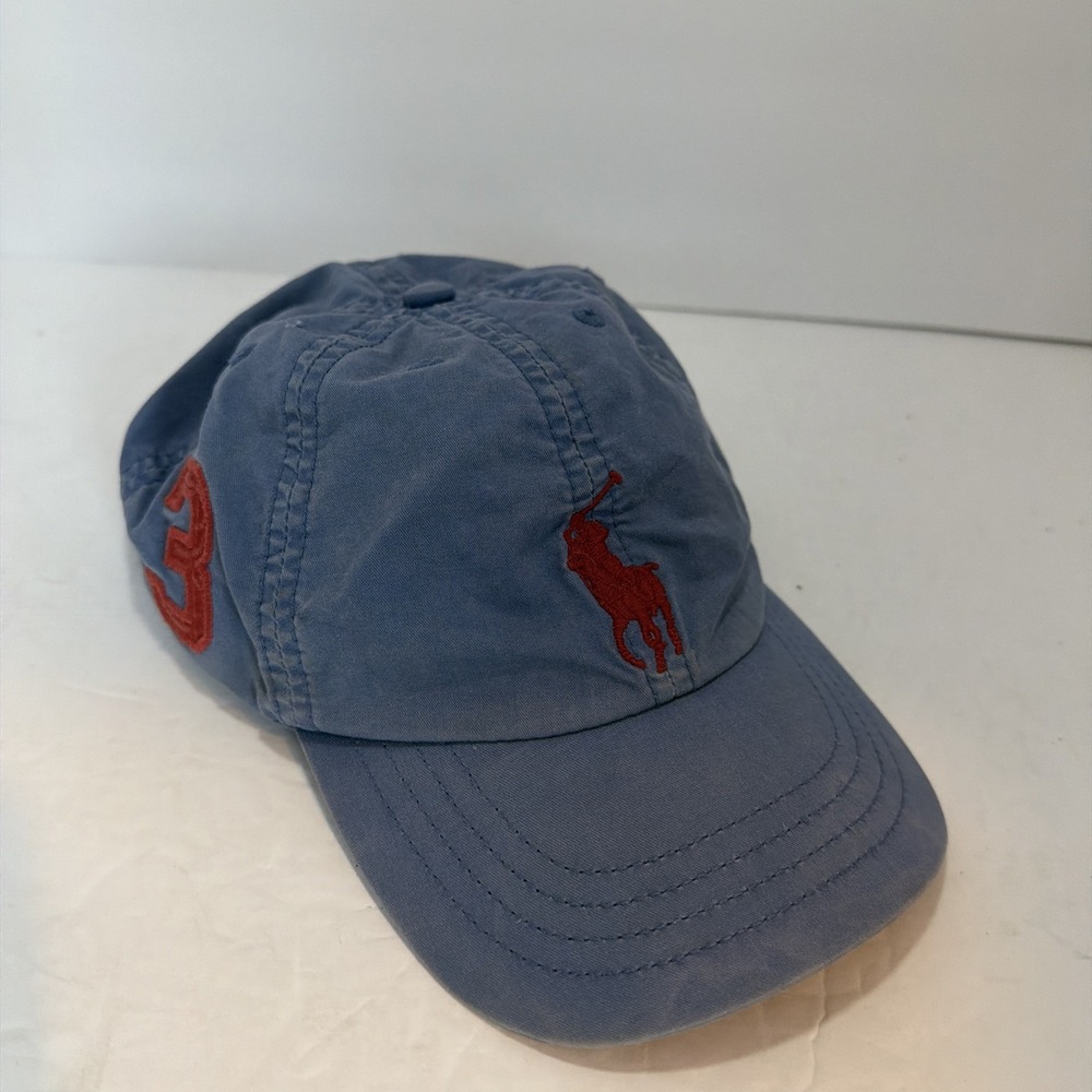 Polo Ralph Lauren 4-7 Baseball Cap Hat Blue with Red Logo. Number '3'.